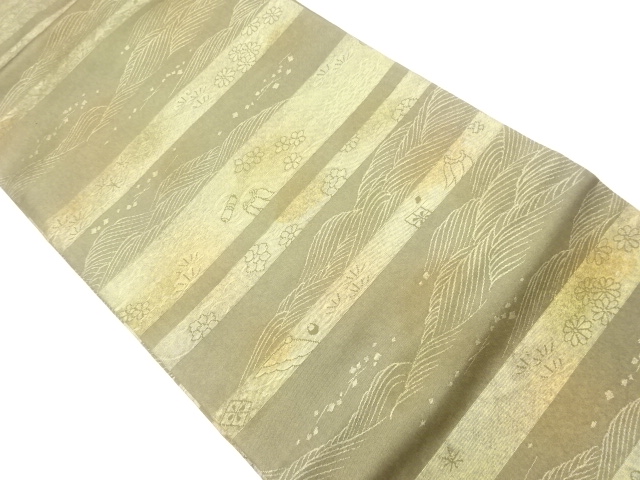 リサイクル　横段に波・名物裂模様織出し名古屋帯